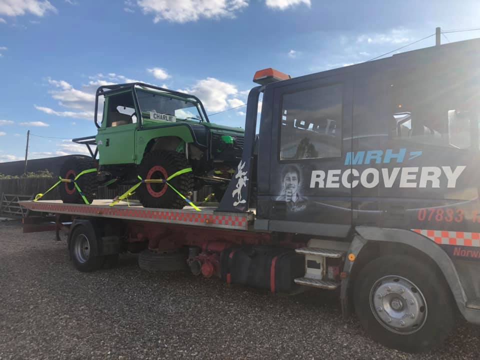 Landrover on recovery vehicle